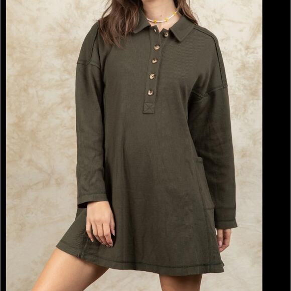 New In Dresses & Skirts - New! Boutique Olive Through Waffle Mini Dress Pockets Womens Medium
